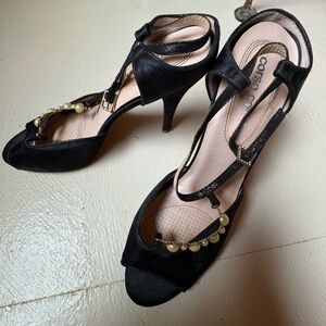Corso Como Elegant Black Heels with Pearl Accents